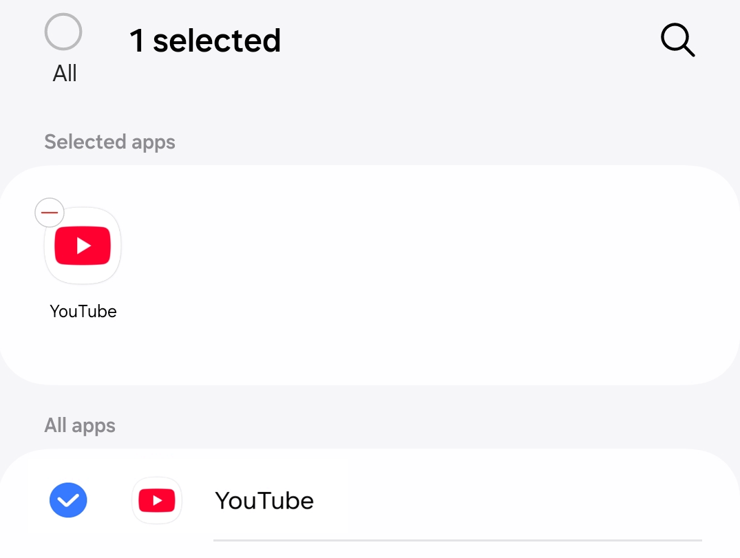 The Youtube app selected in the 'App opened' section.