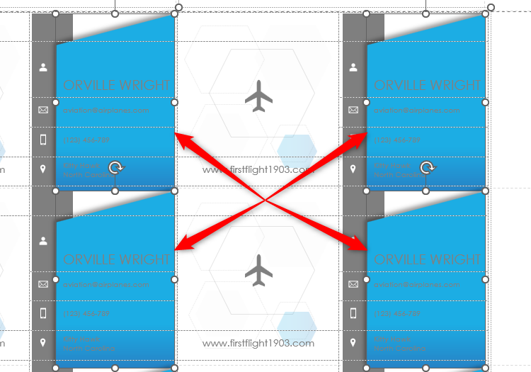 Several header-anchored shapes in a Microsoft Word business template are selected.