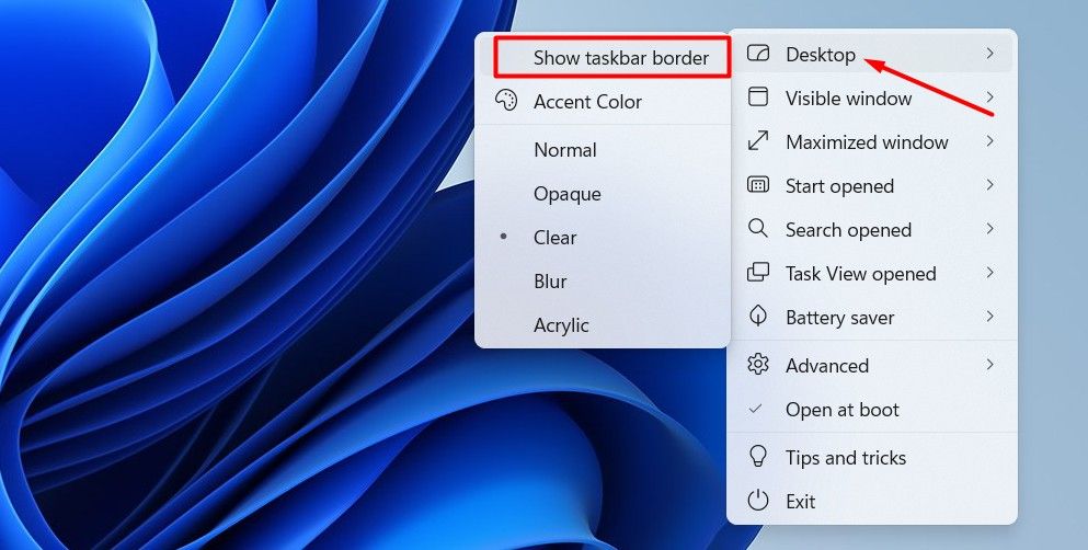 Show Taskbar Border option in the TranslucentTB settings.