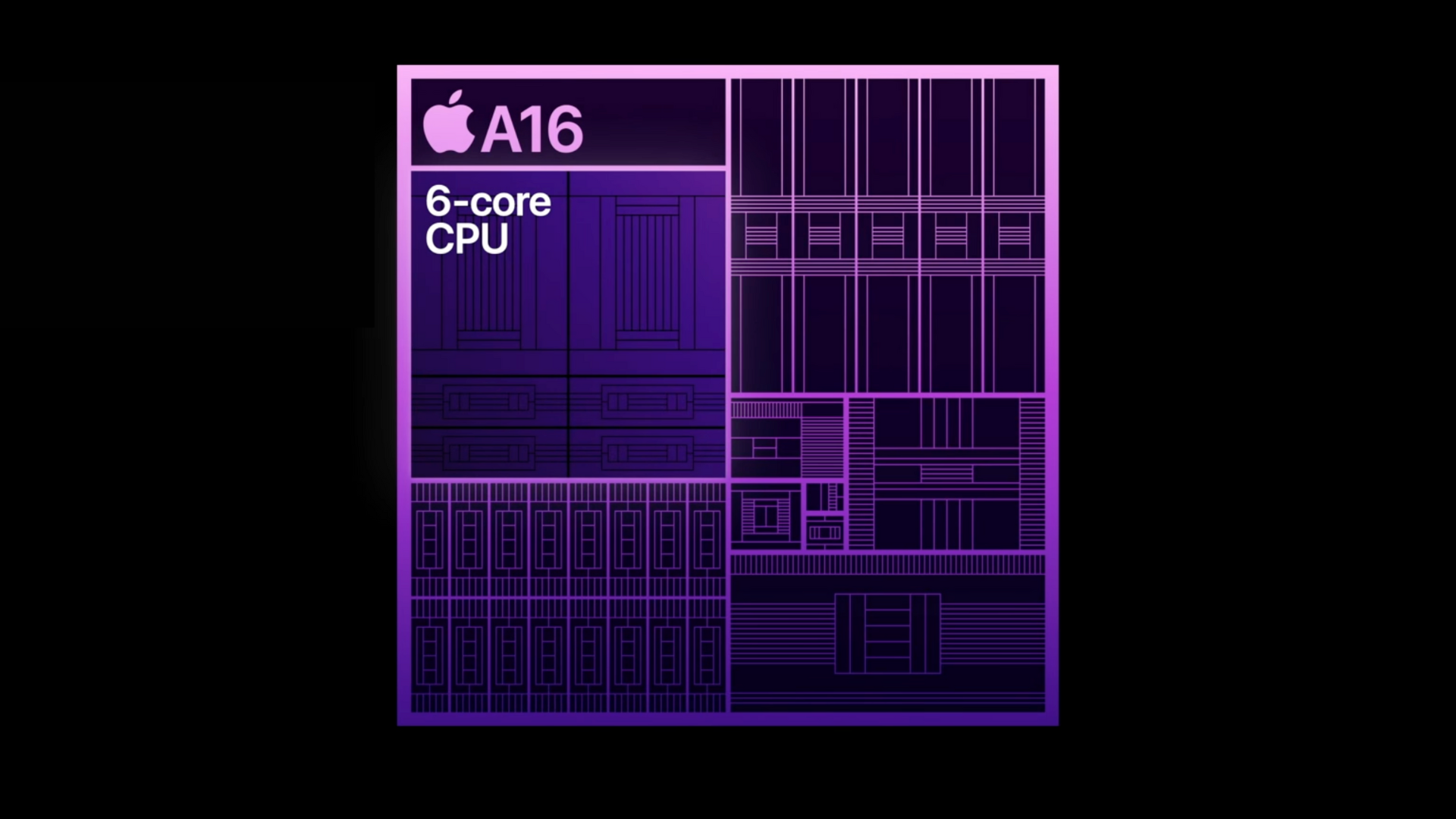 Illustration of the Apple A16 Bionic chipset on the iPhone 15.