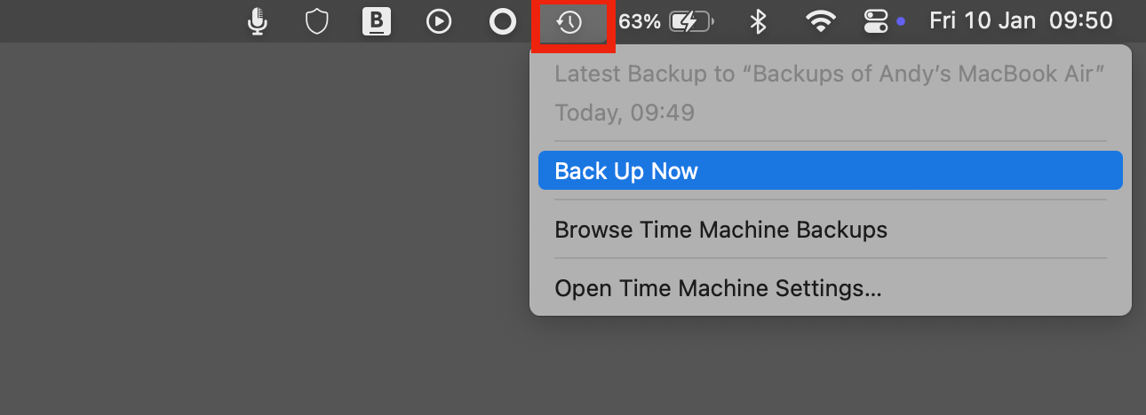 Start a manual Time Machine backup.