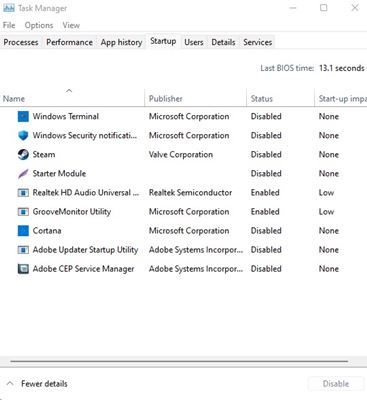 Disable Windows Startup Services