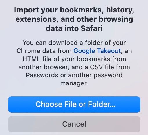 Choose File or Folder option in the Safari export tool on a Mac.