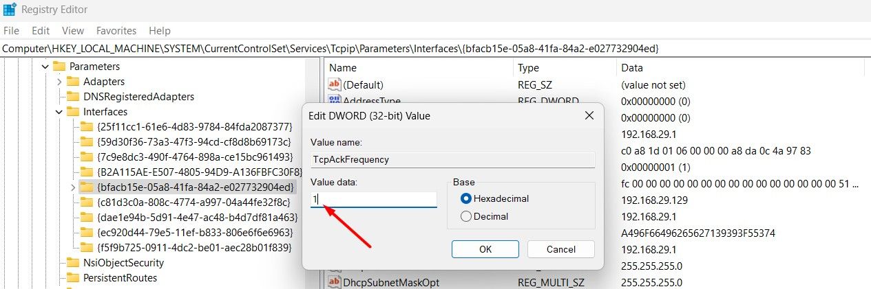 TcpAckFrequency DWORD value in Registry.