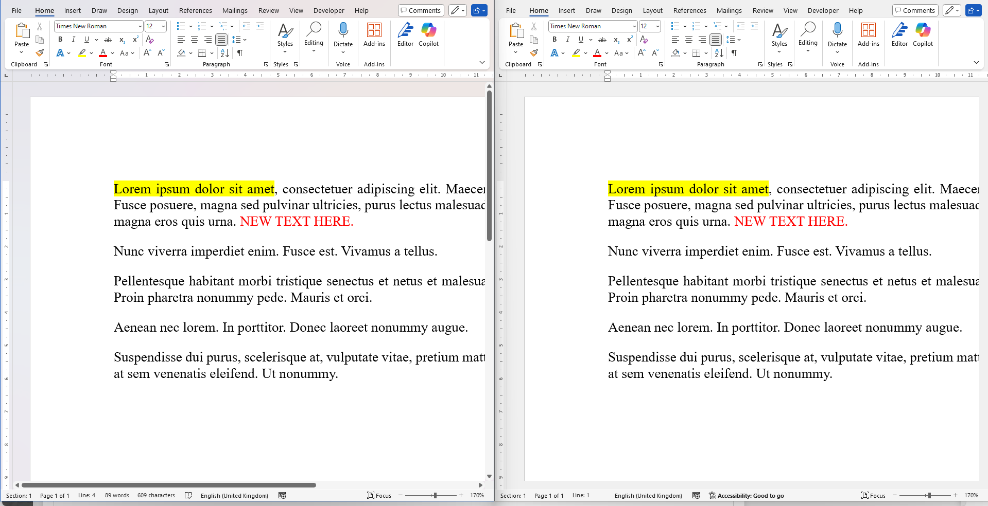 The New Window tool in Word has been used to create a duplicate of a Word document.