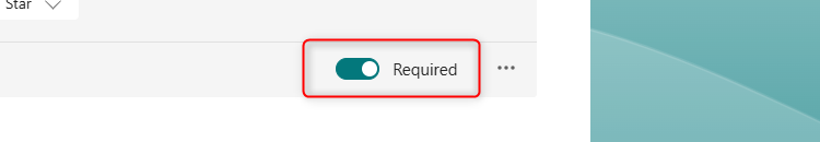 The Required toggle next to a question in Microsoft Forms is turned on.