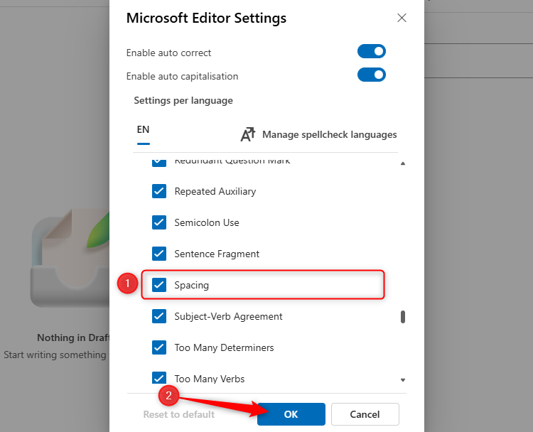 The Spacing option is checked in Outlook's Editor Settings.