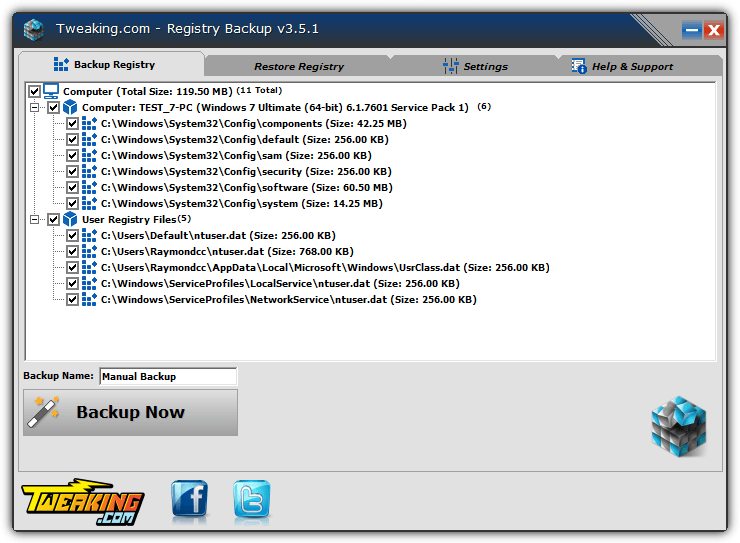 Tweaking.com Registry Backup