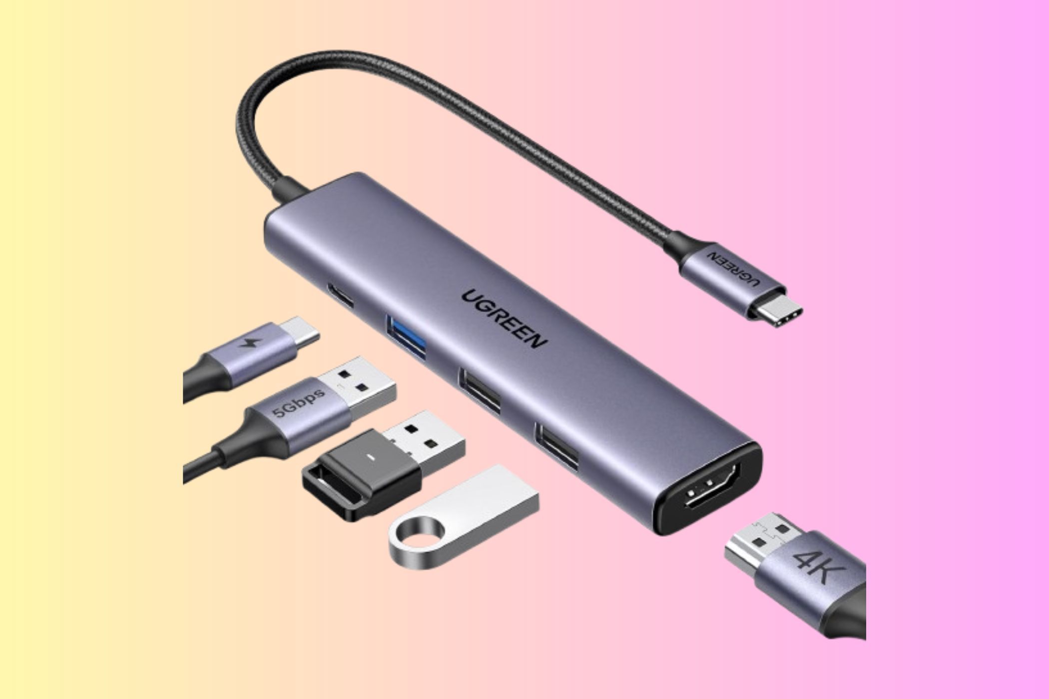 UGREEN Revodok 105 5-in-1 USB-C Hub on a gradient background