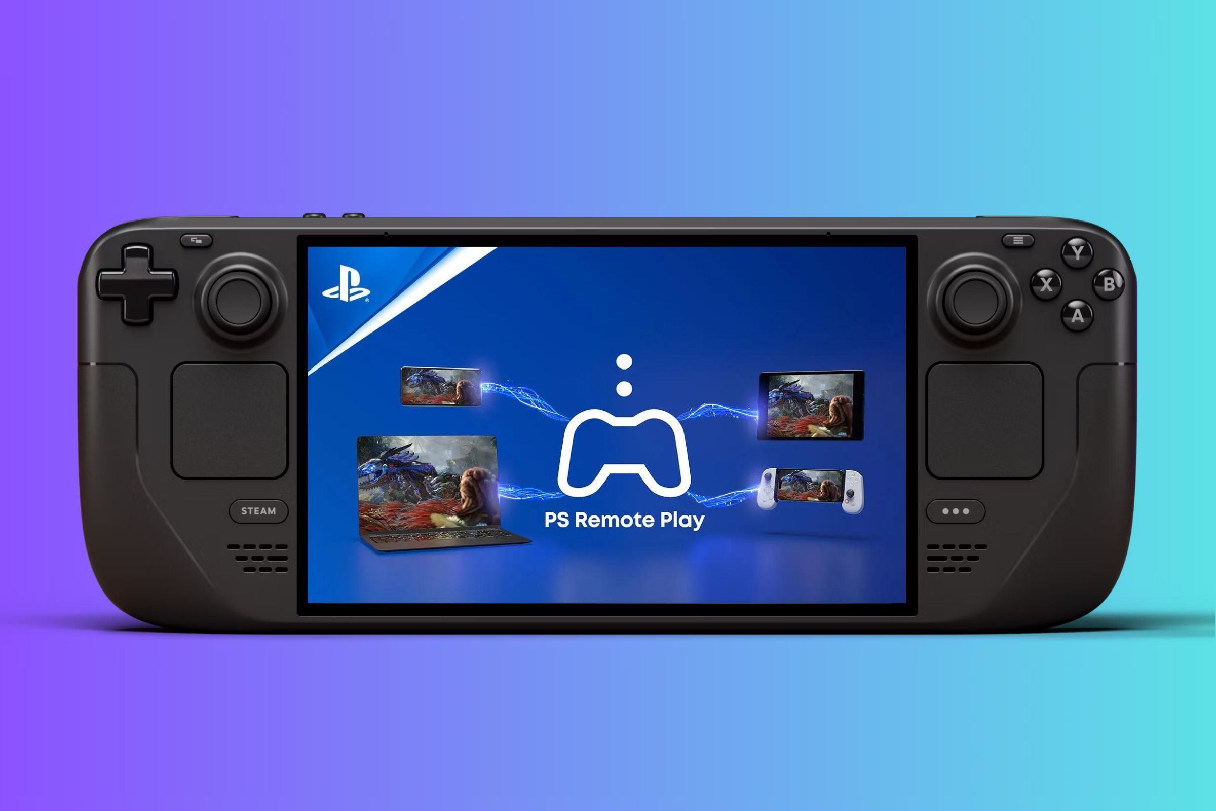 The Steam Deck with PlayStation Remote Play displayed on it.