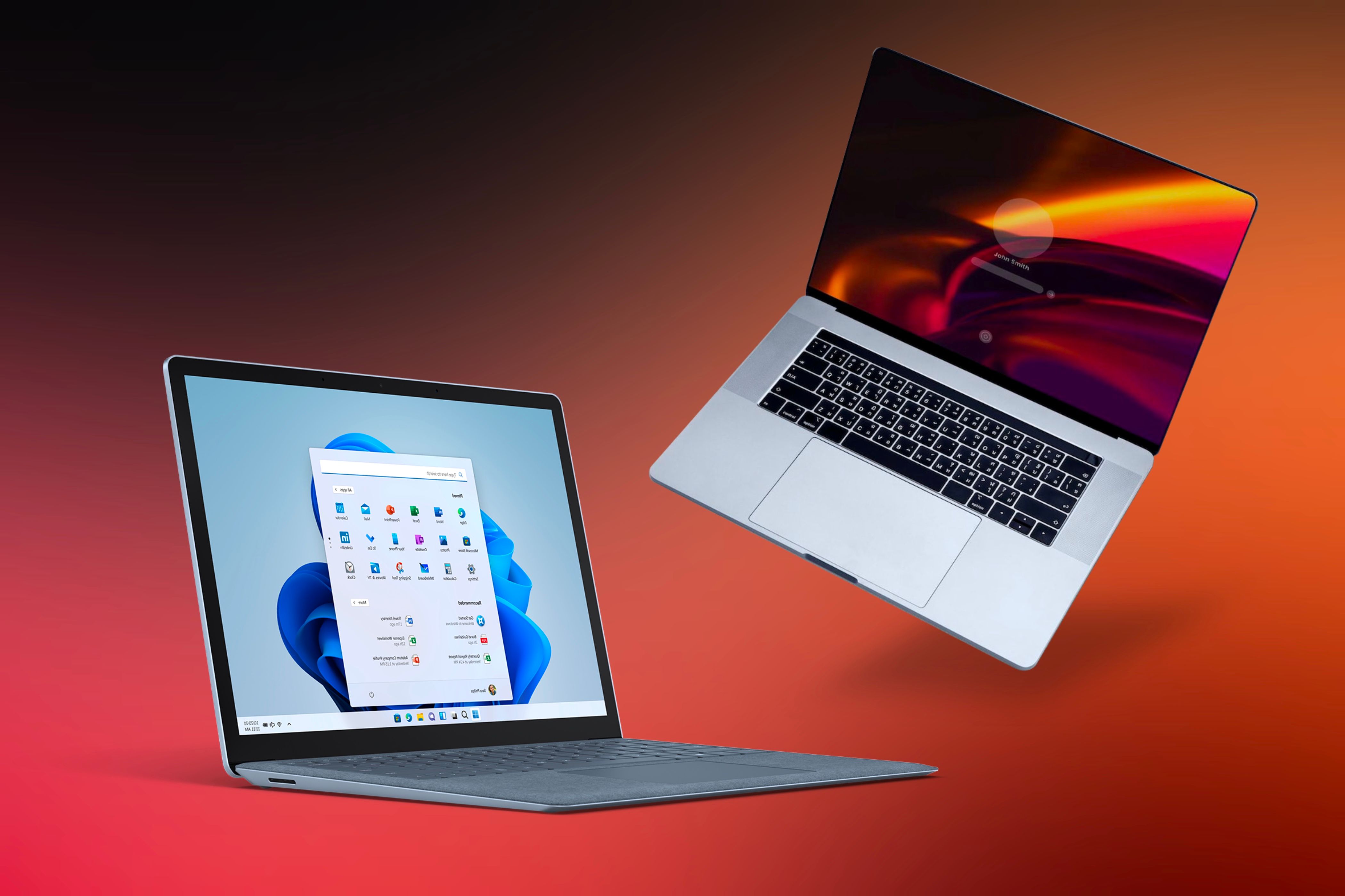 A Windows PC and a MacBook both positioned to showcase one colorful in front of a gradient background.