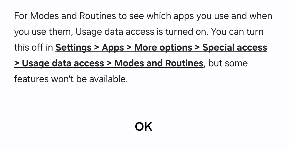 Pop-up menu informing you of Data Usage Access.