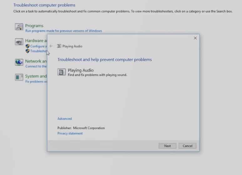 Using Audio Troubleshooter