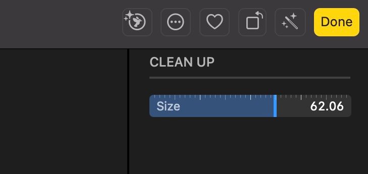 Adjusting the size of the Clean Up brush in Photos app on a Mac.