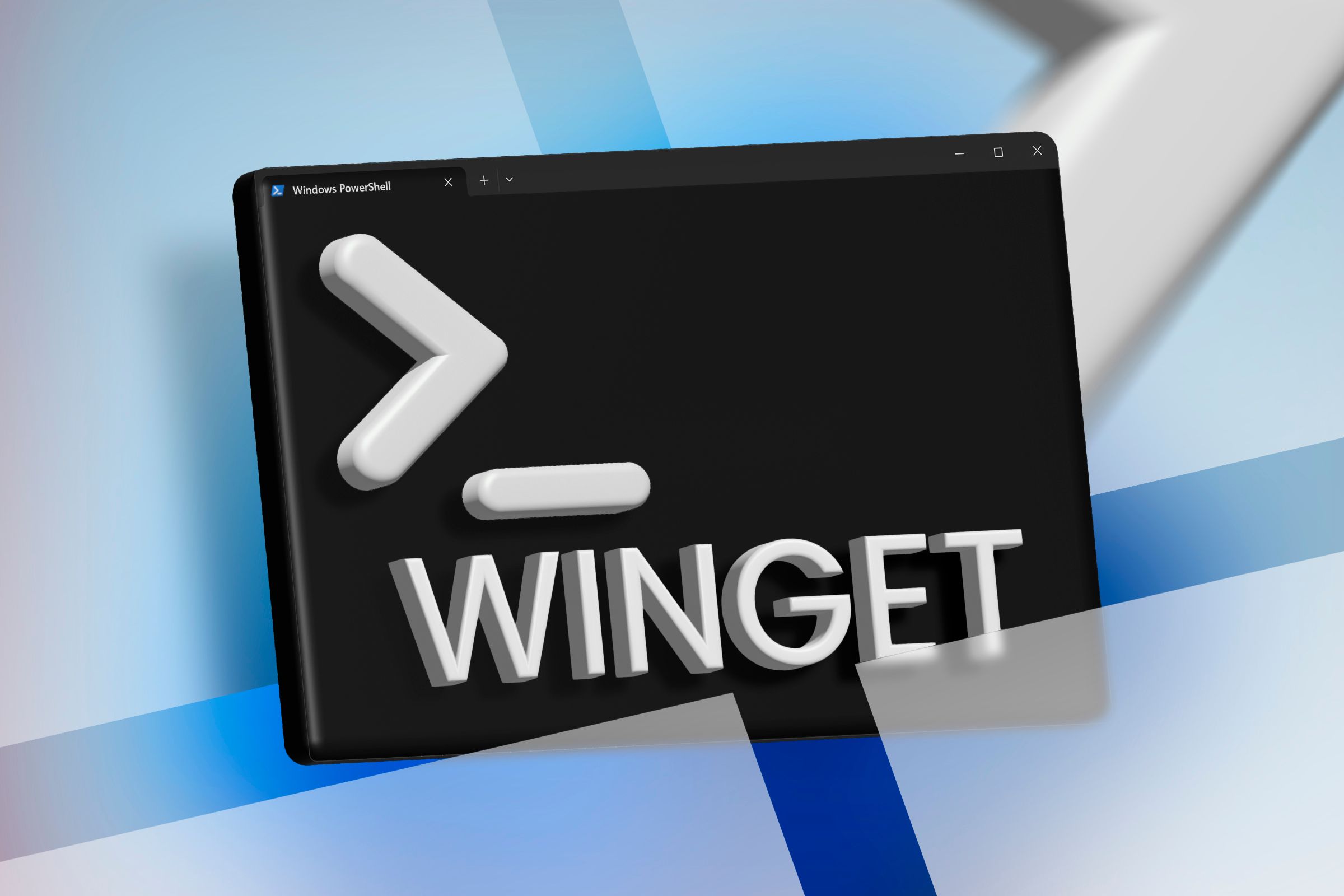 Windows PowerShell with 'winget' written in the center.