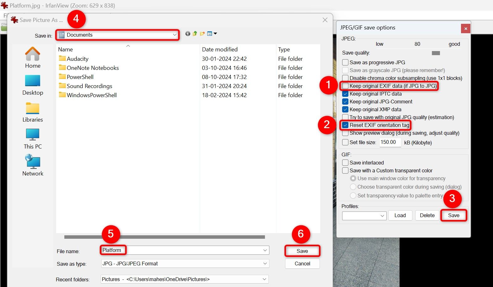 Various options to clear EXIF data highlighted in IrfanView.