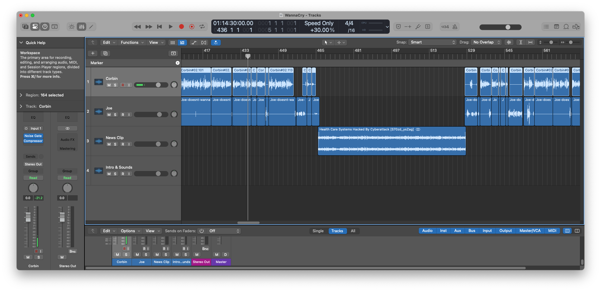 Editing a podcast episode in Logic Pro.