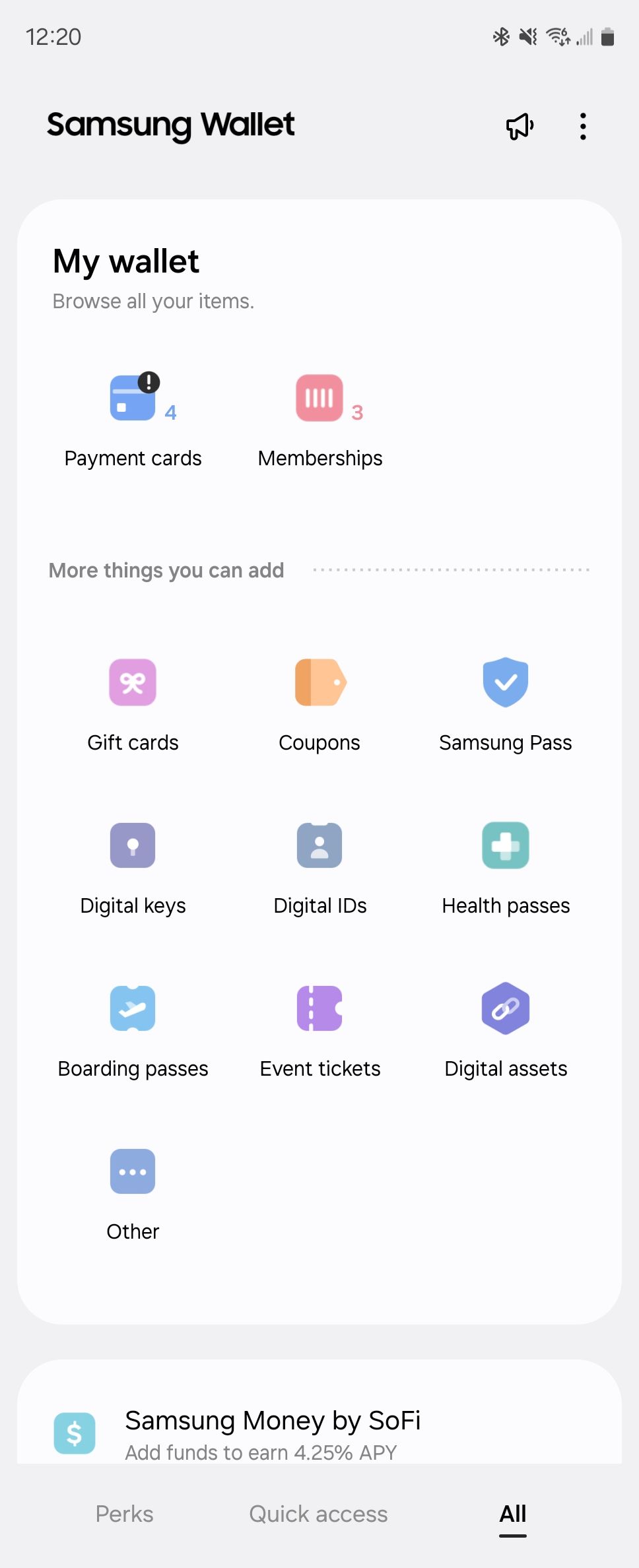 Various things you can store in Samsung Wallet.