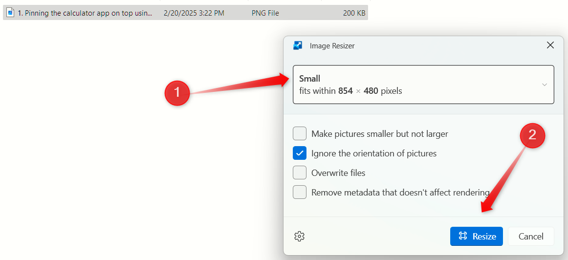 Resizing an image using Image Resizer in Windows.