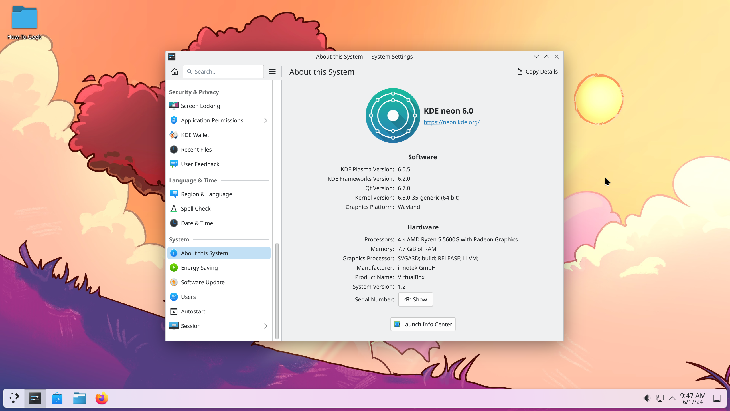 KDE Neon Running KDE Plasma 6.