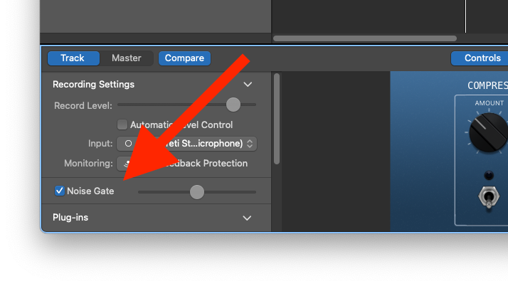 Noise Gate setting in GarageBand.