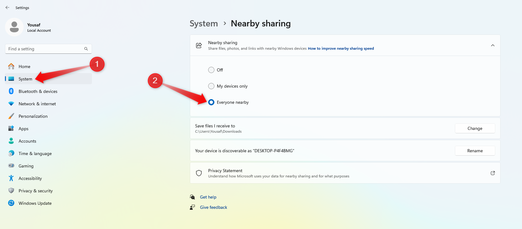 Giving Access to everyone via Nearby Sharing.