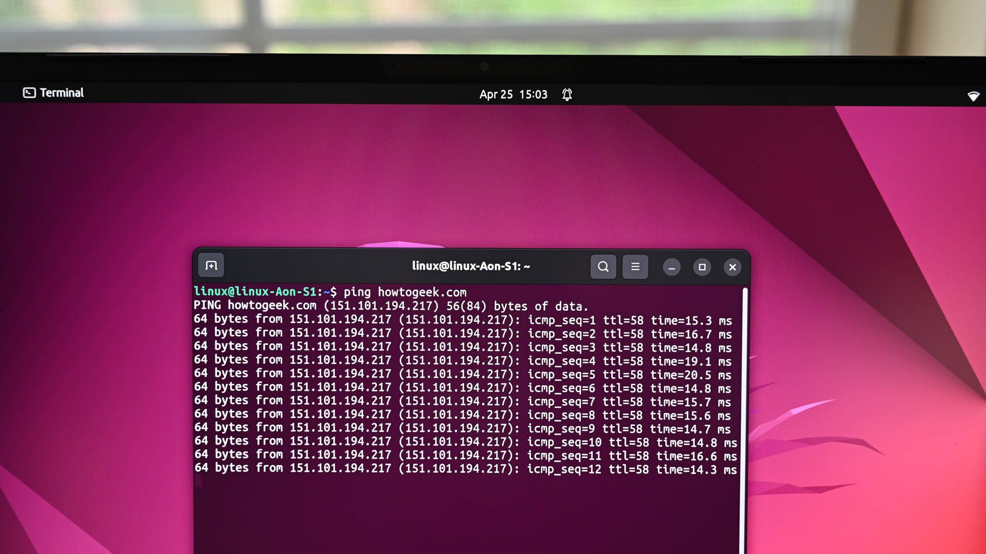 The ping command on Ubuntu.