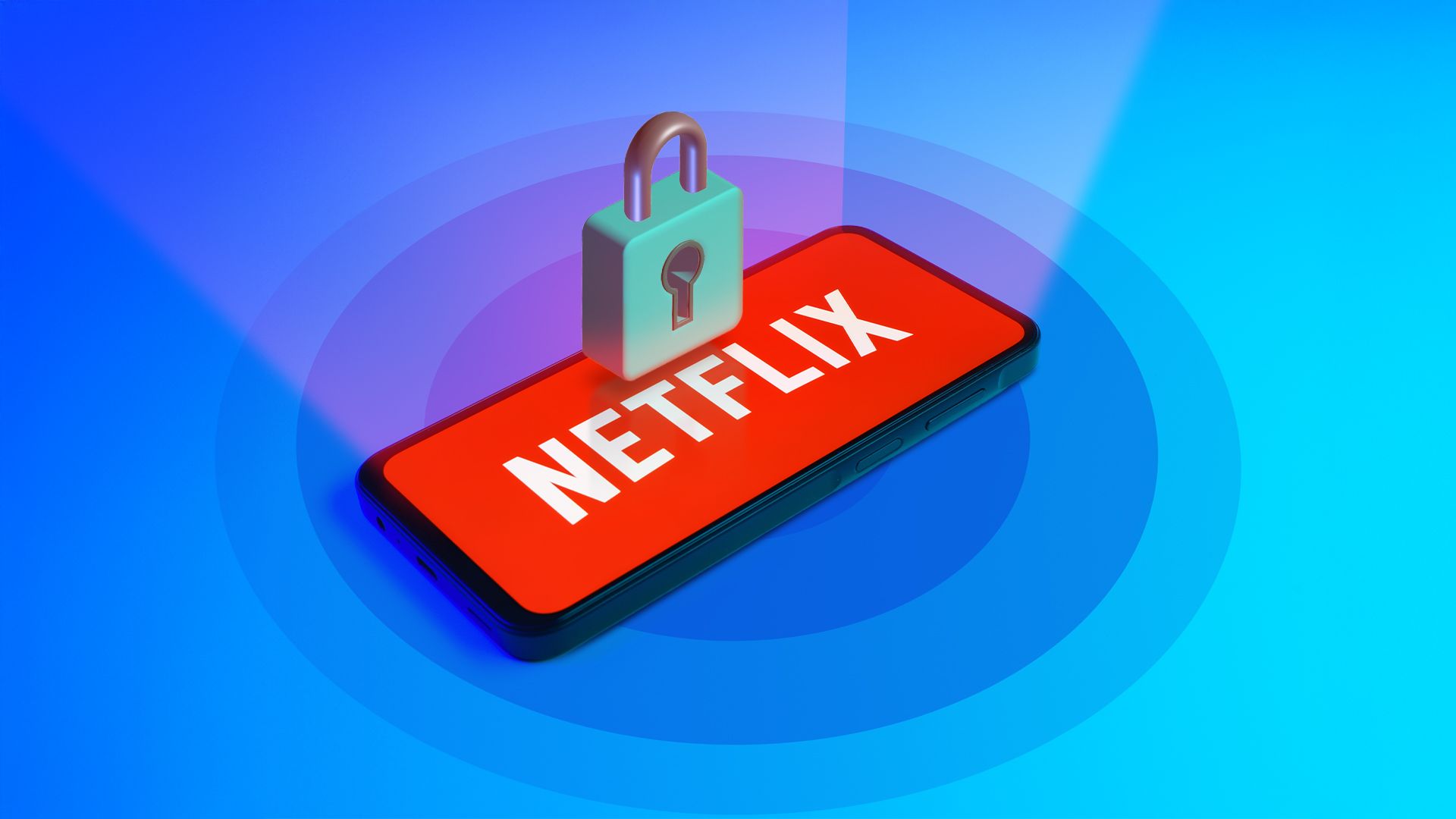 A smartphone with the Netflix logo and a padlock above the screen