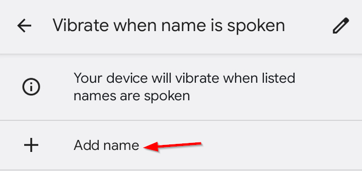 The 'Add name' option in Live Transcribe settings.