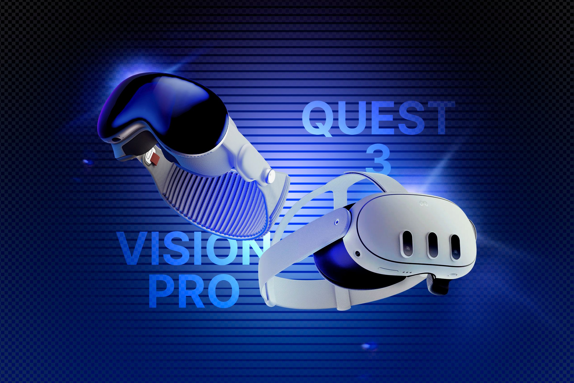 An Apple Vision Pro next to a Meta Quest 3.