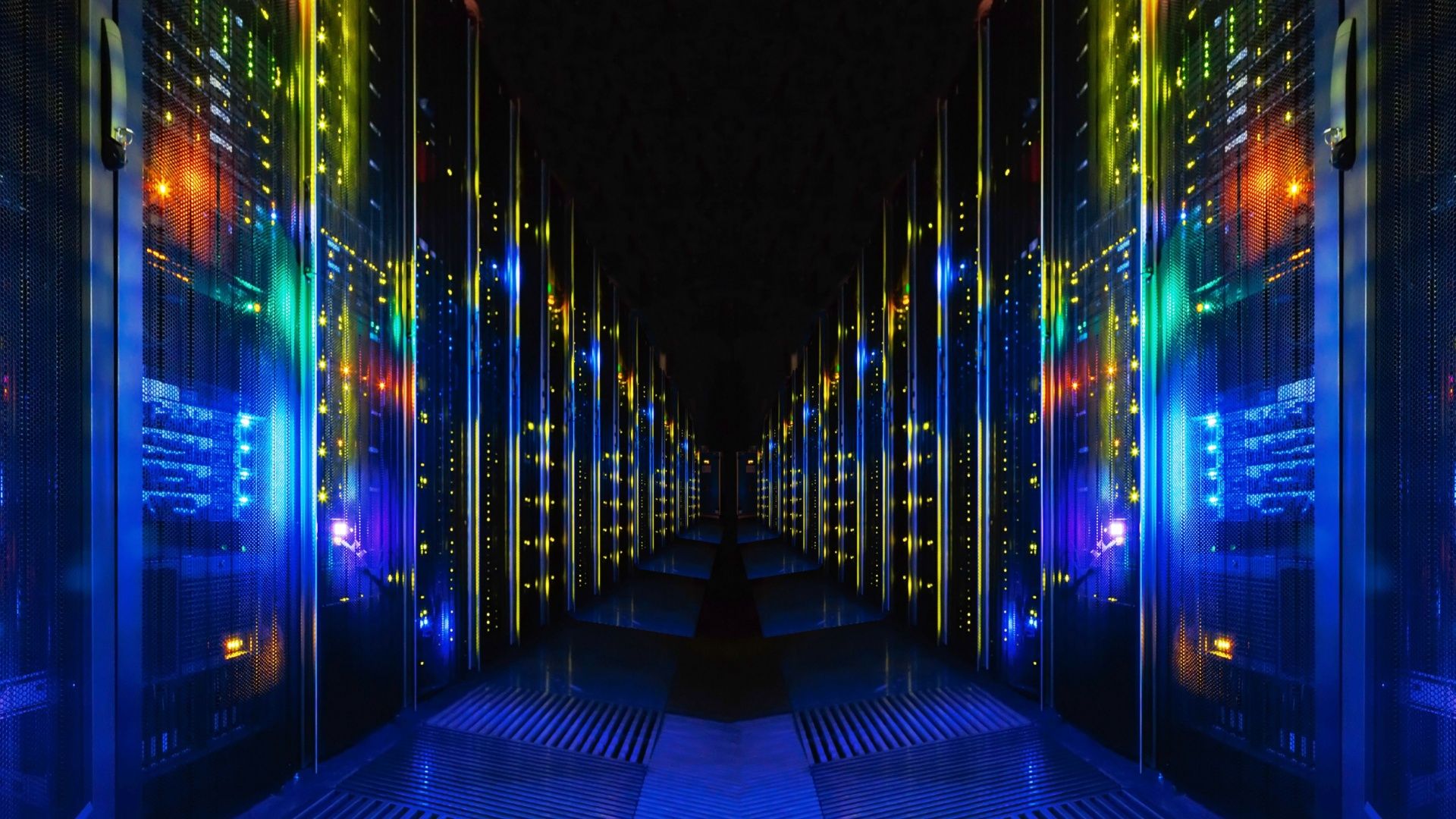 An artistic rendering of computer racks representing high-performance computing.