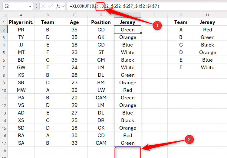 An example of a trailing Trim Ref operator being used in a formula in Excel to trim trailing rows of vacant data.