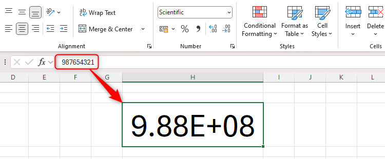 An example of the Scientific number format in Excel in action.