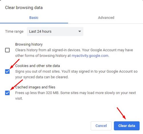 Clear Cache and Cookies