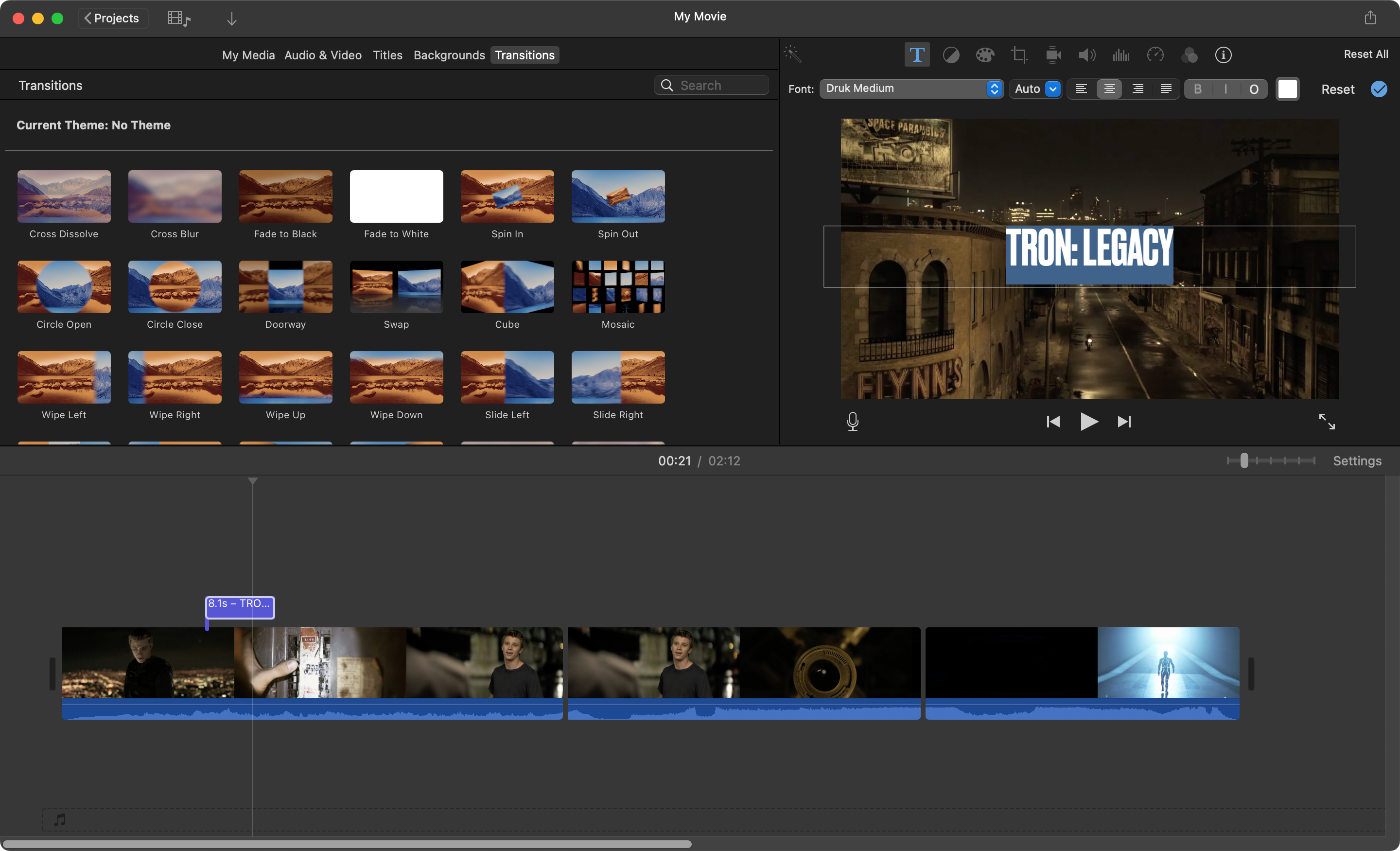 iMovie screenshot editing a project