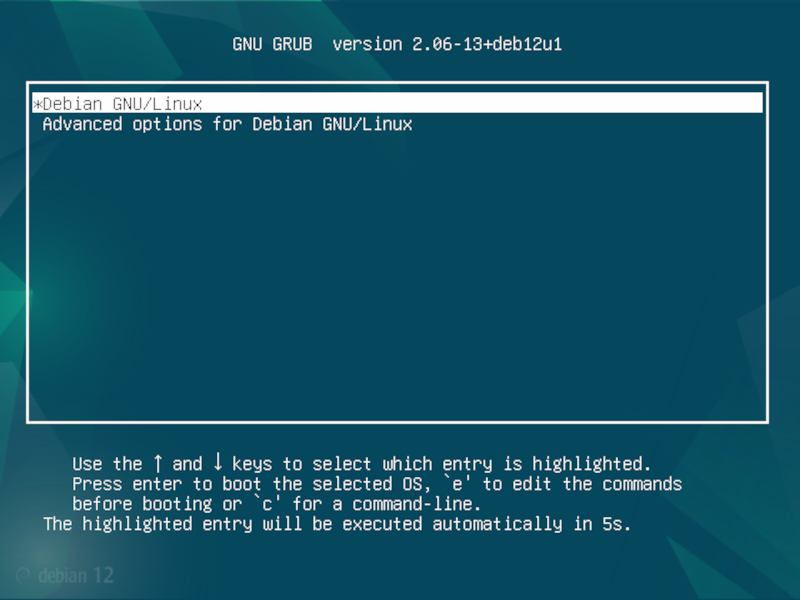 Debian GRUB boot menu.