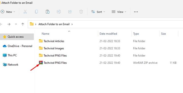 convert the folder into a ZIP file