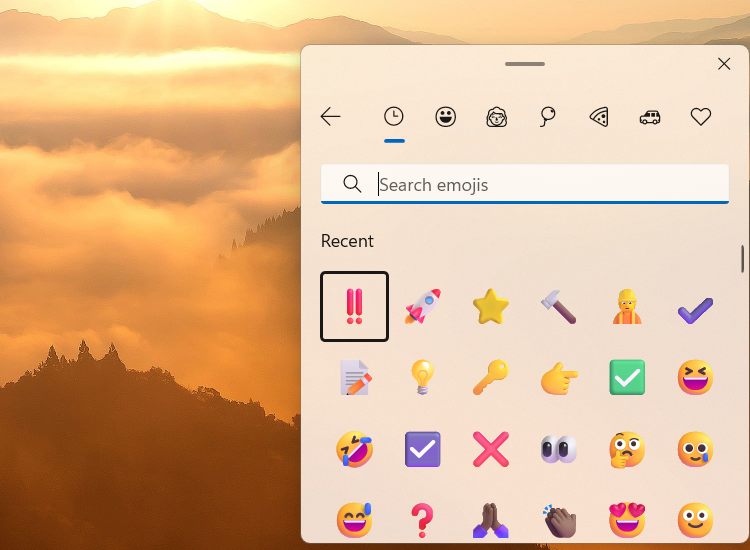 The emoji panel in Windows 11.