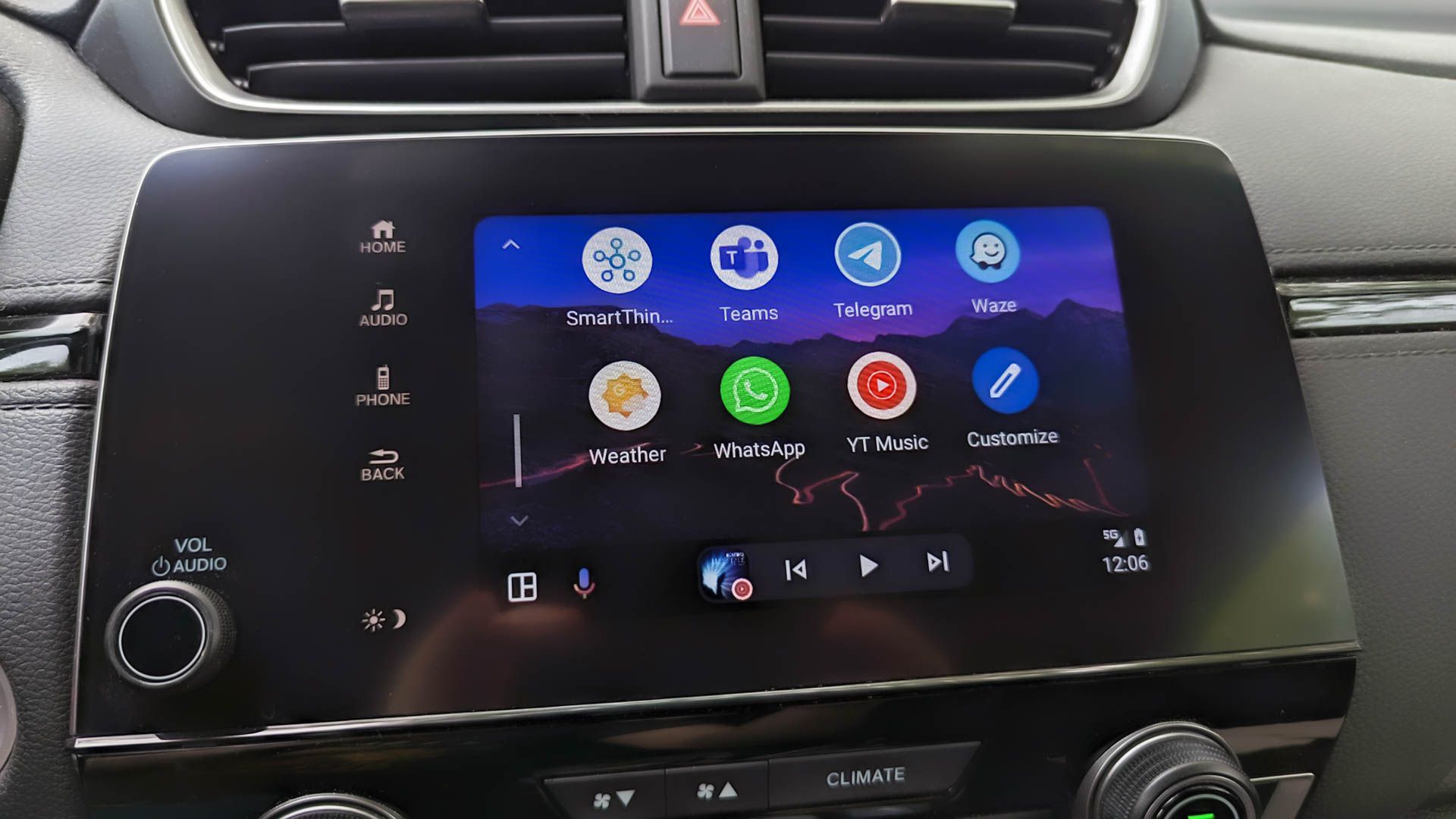 Car console running Android Auto.