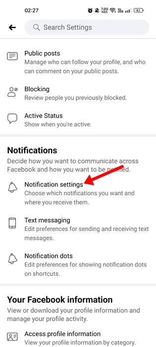 Notification settings