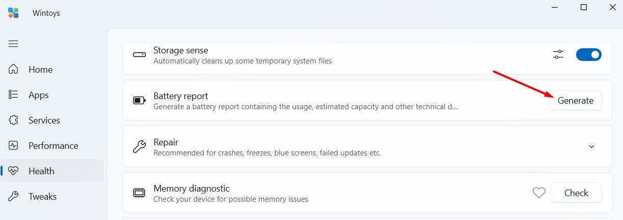 Generate option in the Wintoys app.