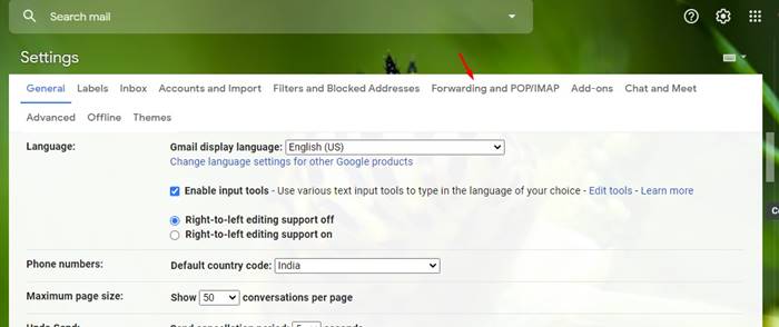 click on the 'Forwarding and POP/IMAP' tab