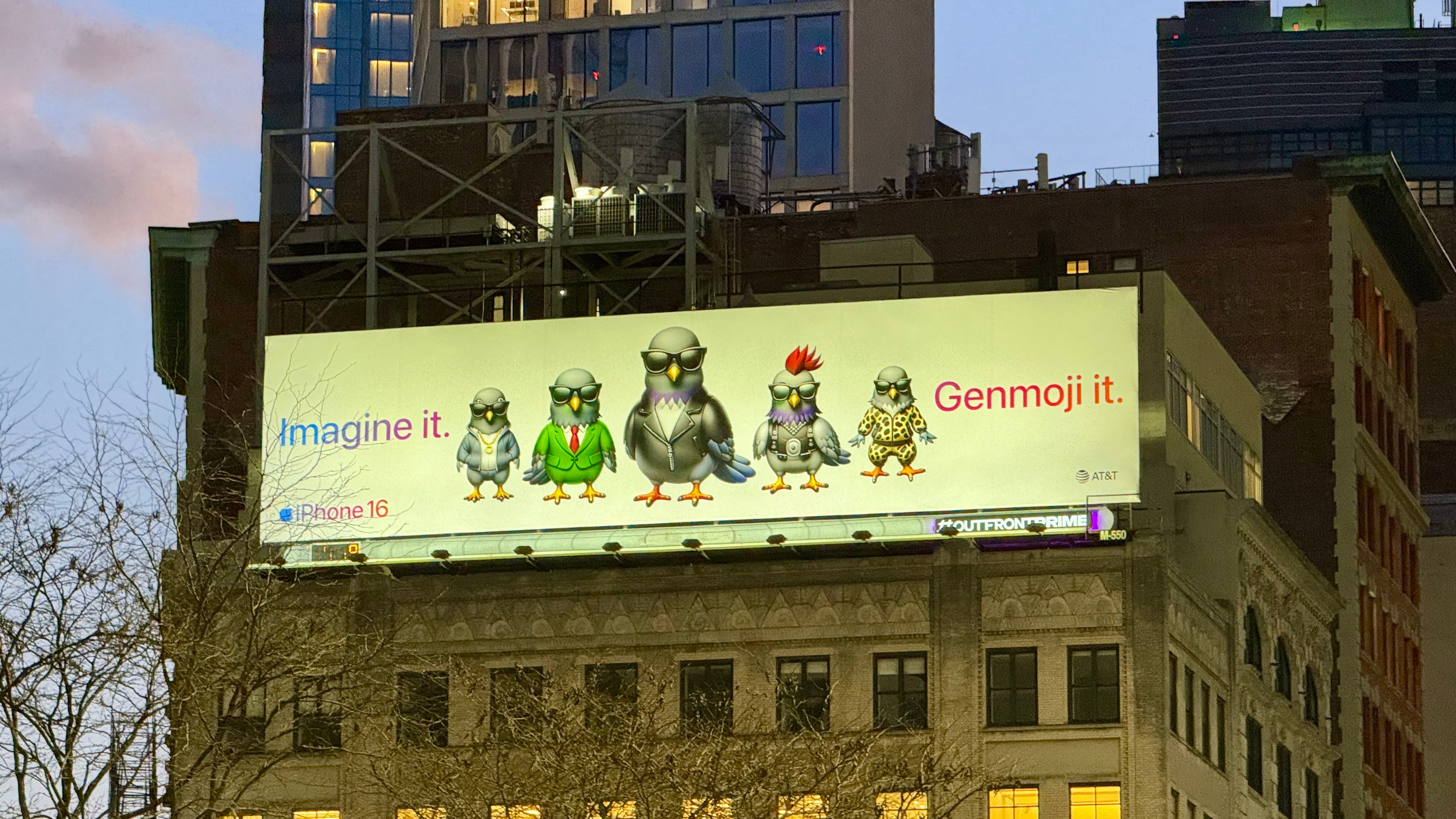 Apple billboard featuring Genmoji created birds.