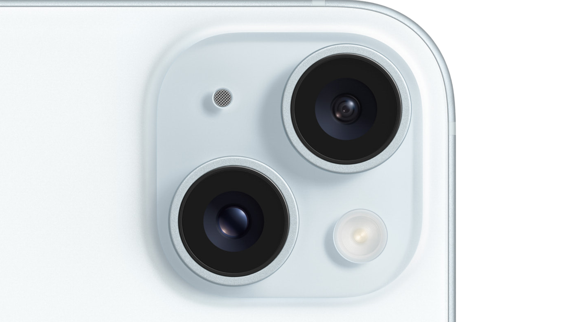 Image of the iPhone 15's rear camera sensor.