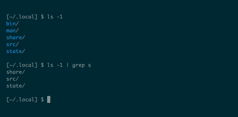 Piping the output of ls to grep to filter results.