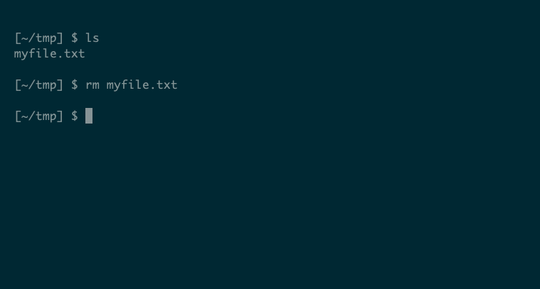 Removing a file with the linux rm command generates no output.