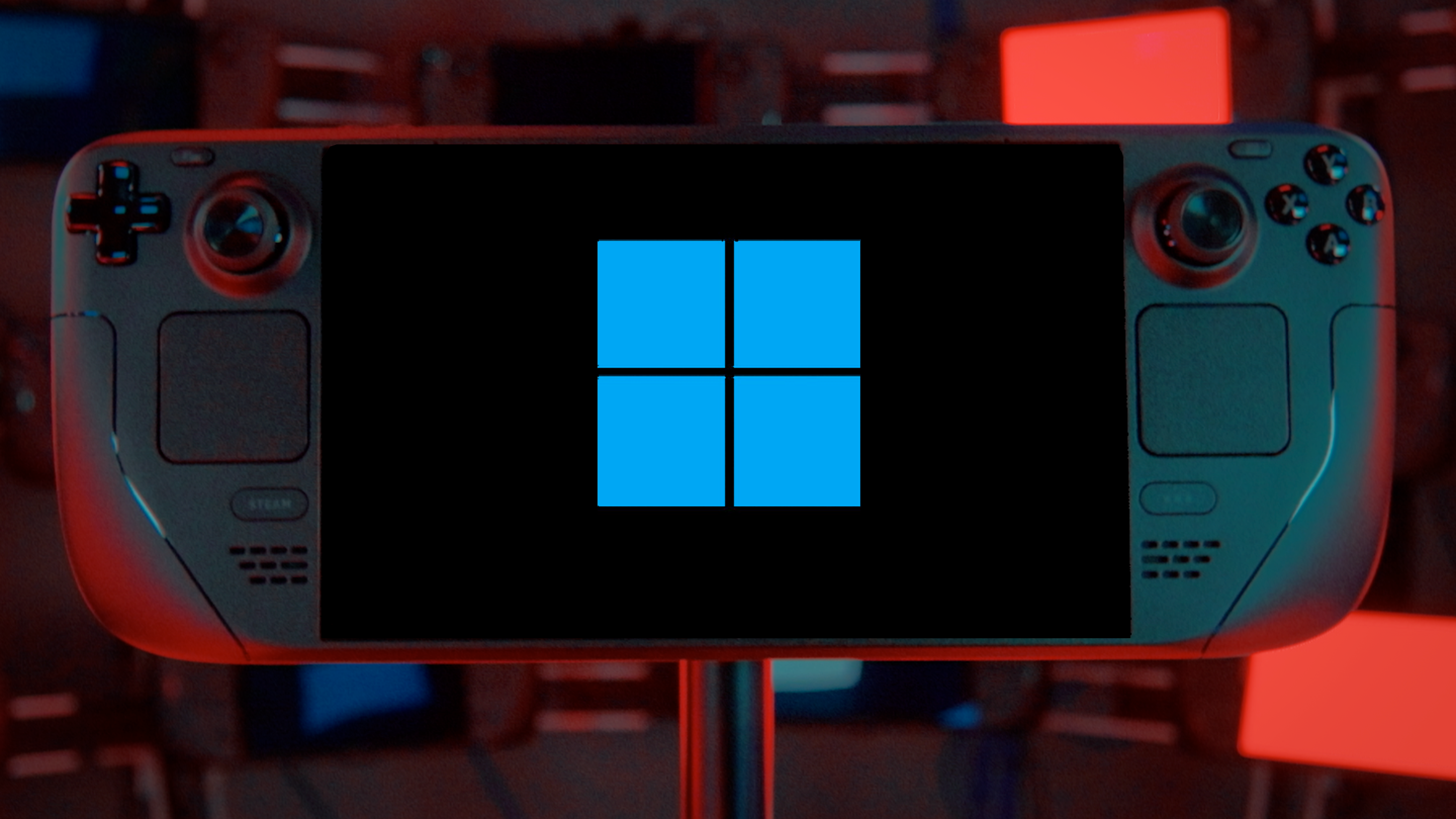An OLED Steam Deck Booting Windows 11.
