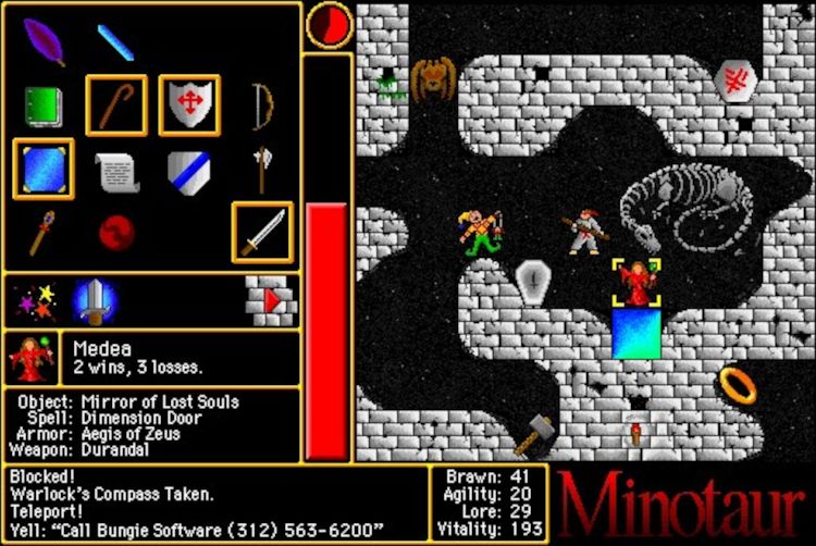 A gameplay screenshot showing multiplayer in Minotaur: The Labyrinths of Crete.