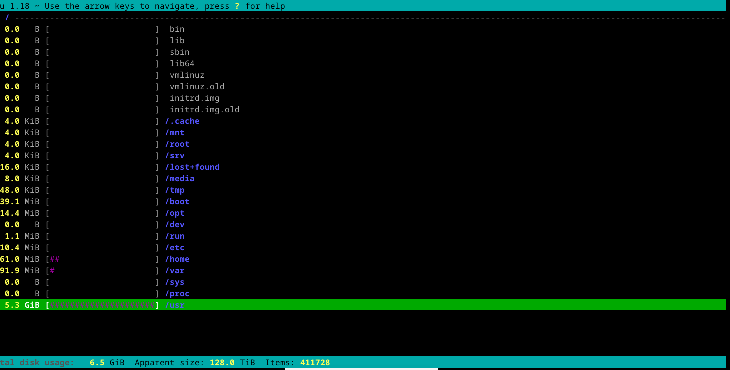 ncdu showing number of items sor