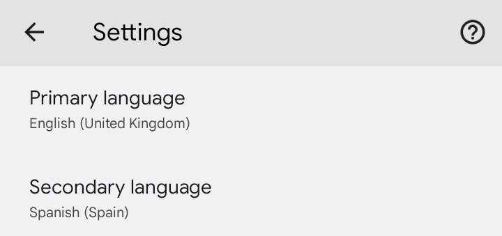 Options for selecting primary and secondary languages to improve real-time transcription accuracy